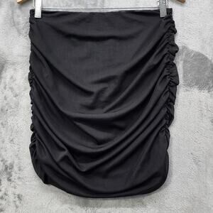 Shinestar‎ Skirt Womens L Black Side Ruched Chiffon Lined Mini Stretch Back Zip